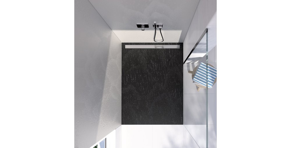 Eine Dusche von oben mit der Top-Serie in Naturstein anthrazit-schwarz und grau