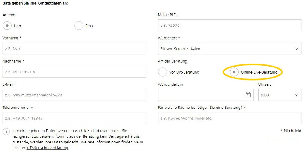 Vereinbaren Sie einen Termin für die Online-Live-Beratung