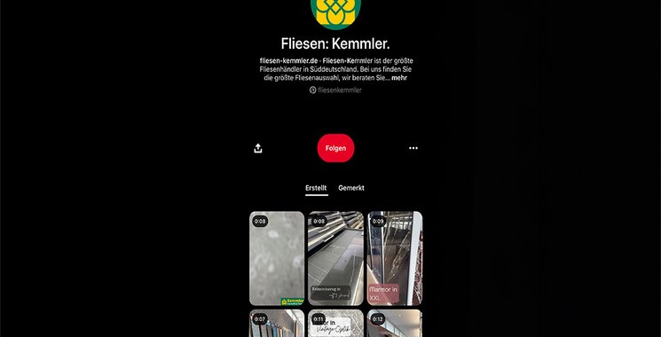 Fliesen-Kemmler Pinterest Account Screenshot SLIDER