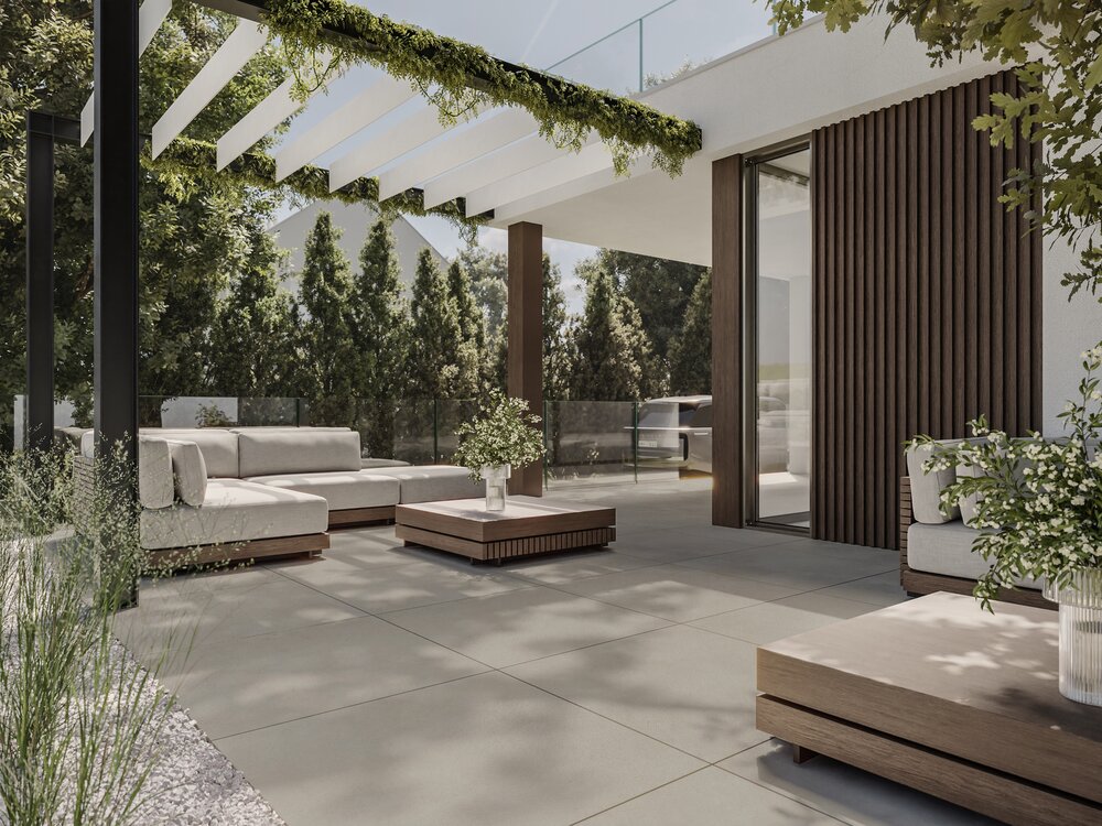 Terrassenfliesen in einer Betonoptik