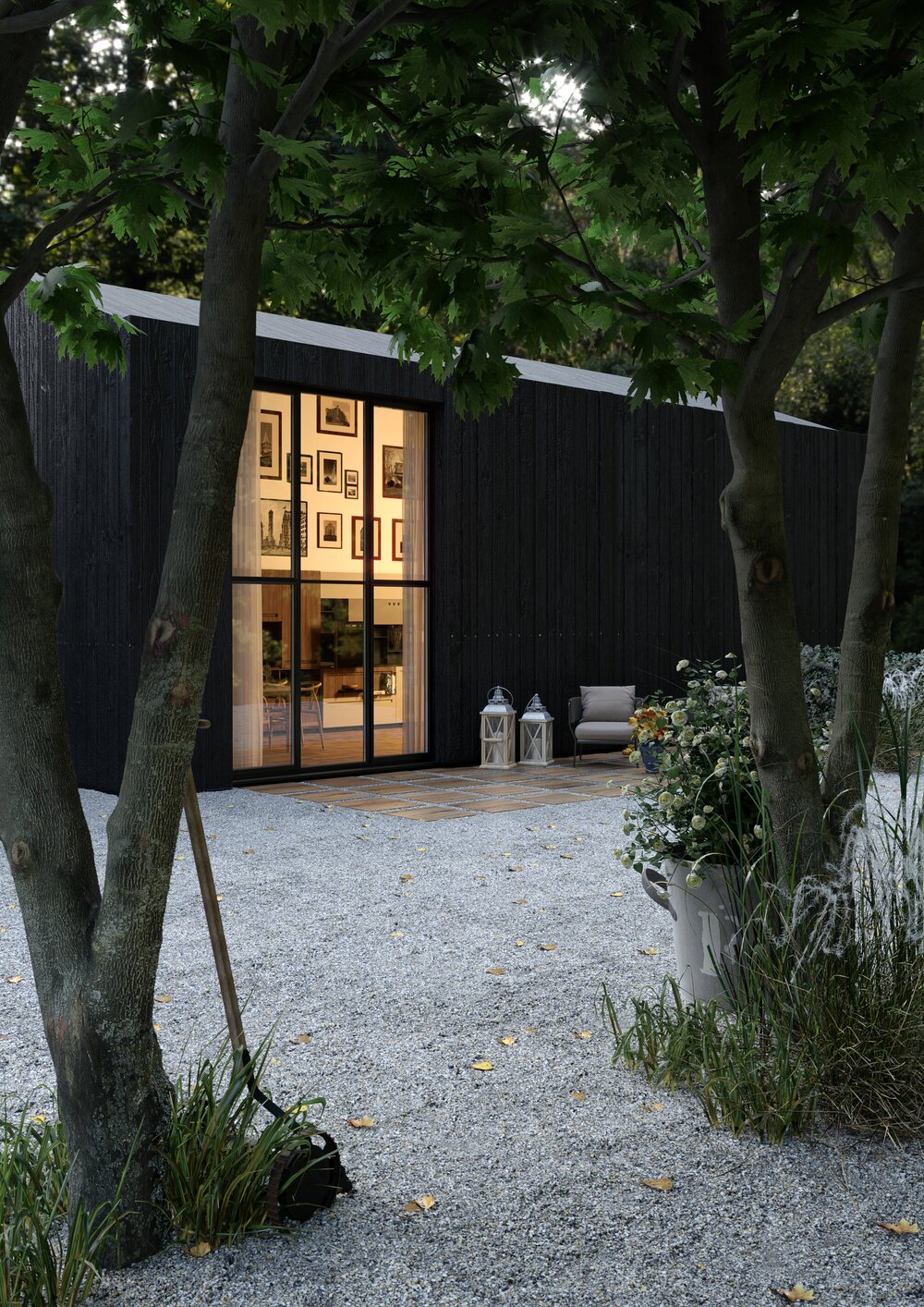 Terrassenfliesen in Holzoptik und Kies