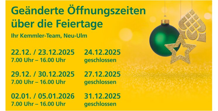 Niederlassung Neu-Ulm Öffnungszeiten Weihnachten 2025